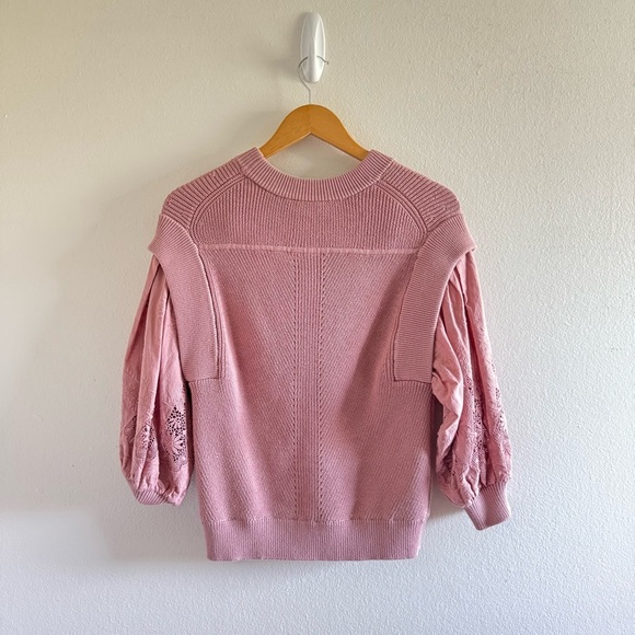 Ba&sh Samoa Pink Embroidered Puff Sleeve Lady Pullover Sweater size Small - Picture 9 of 14